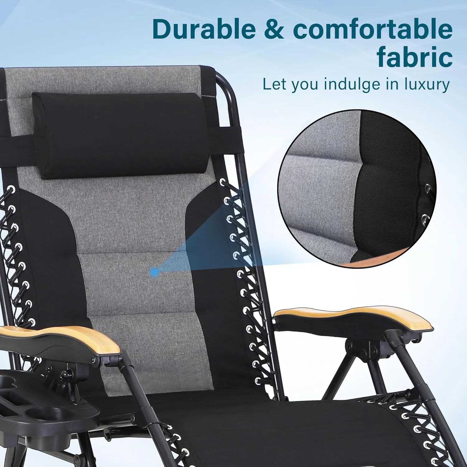 MFSTUDIO Zero Gravity Chairs, Oversized Patio Recliner Chair, Padded Folding Lawn Chair with Cup Holder Tray, Support 400lbs, Black