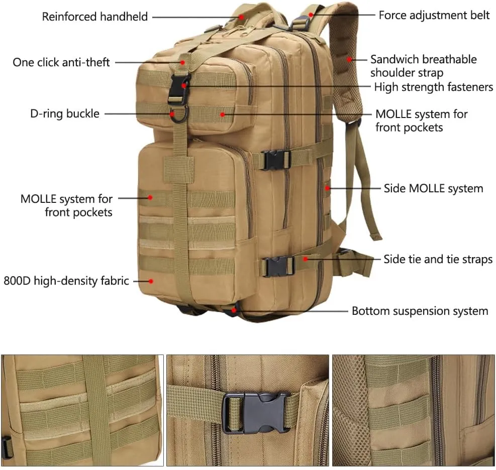 Military Tactical Backpack 3 Day Assault Pack Army Molle Bag Backpacks Rucksack 35L (CP Camouflage)