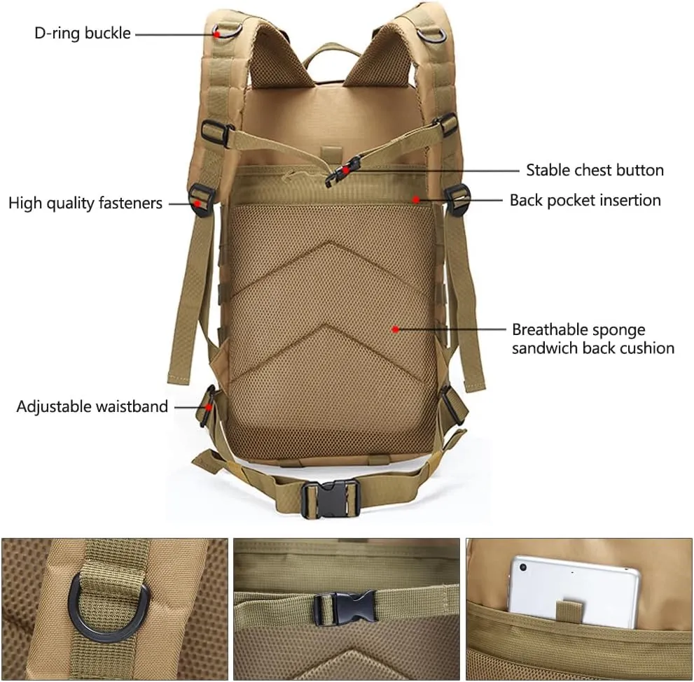 Military Tactical Backpack 3 Day Assault Pack Army Molle Bag Backpacks Rucksack 35L (CP Camouflage)