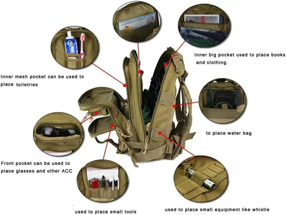 Military Tactical Backpack Assault Pack Molle Bug Out Bag 25L Rucksack