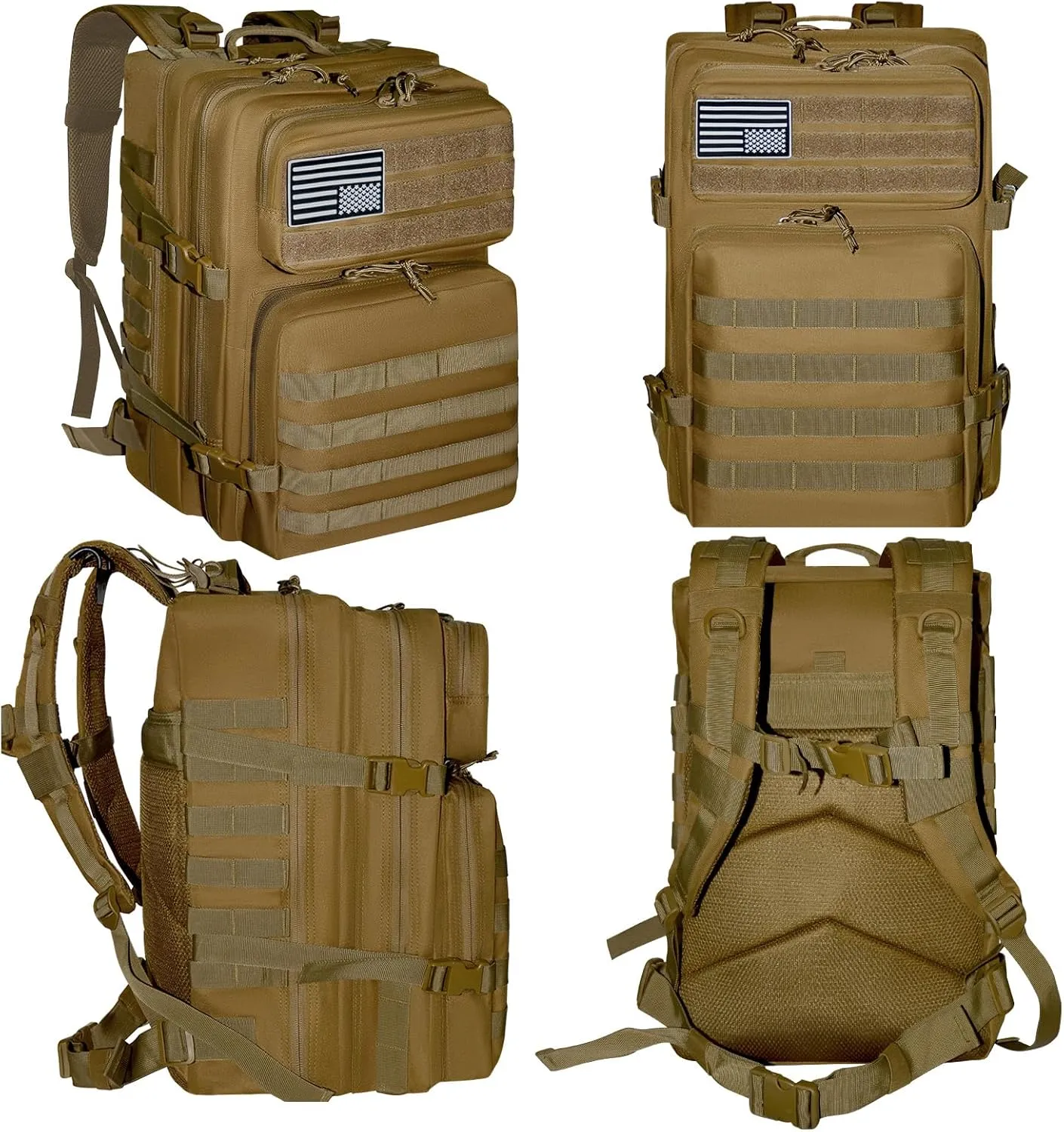Military Tactical Backpack for Men and Women Molle 45L Large Army 3 Days Assault Pack Bug Out Bag Water Resistant and Heavy Duty Hiking Camping Treeking Rucksack -Tan