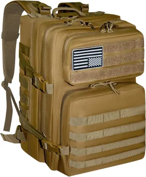Military Tactical Backpack for Men and Women Molle 45L Large Army 3 Days Assault Pack Bug Out Bag Water Resistant and Heavy Duty Hiking Camping Treeking Rucksack -Tan