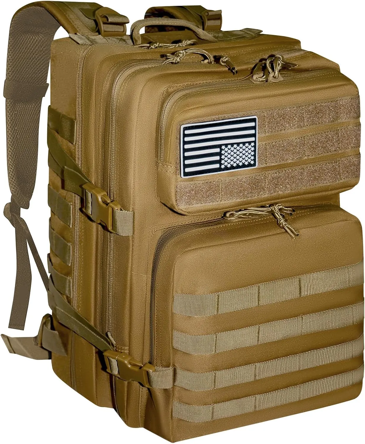 Military Tactical Backpack for Men and Women Molle 45L Large Army 3 Days Assault Pack Bug Out Bag Water Resistant and Heavy Duty Hiking Camping Treeking Rucksack -Tan
