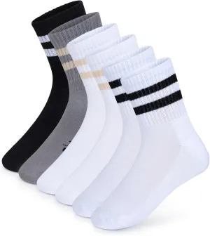 Mini Crew Socks for Women 4-Pack Cushioned Bottom Retro Striped Socks Athletic Ankle Socks Womens Crew Socks