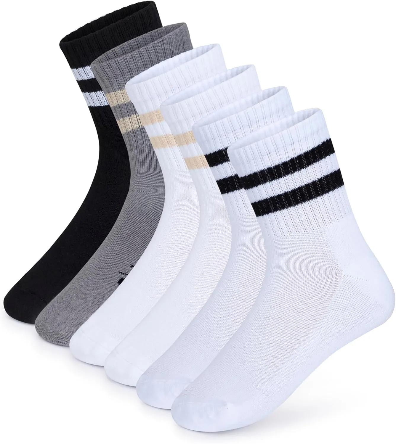 Mini Crew Socks for Women 4-Pack Cushioned Bottom Retro Striped Socks Athletic Ankle Socks Womens Crew Socks