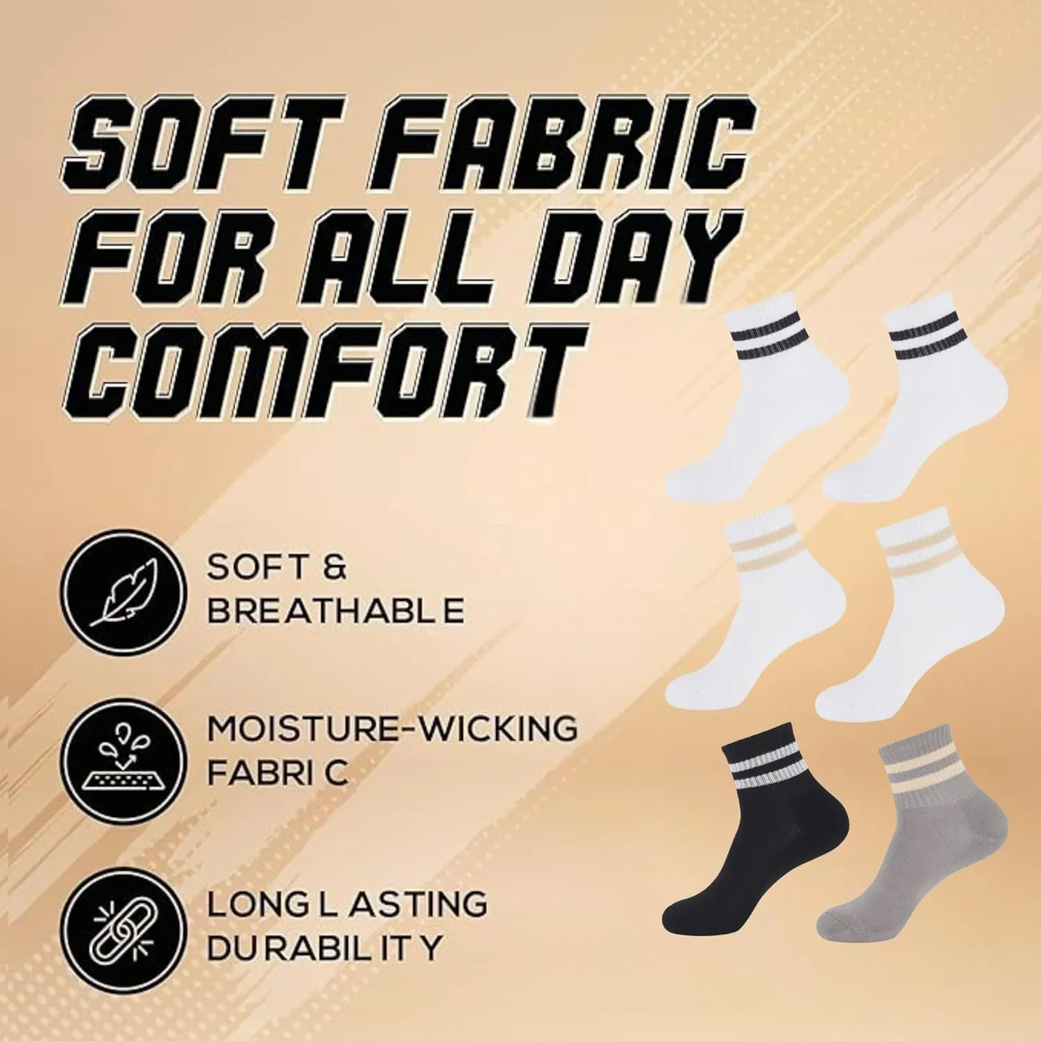 Mini Crew Socks for Women 4-Pack Cushioned Bottom Retro Striped Socks Athletic Ankle Socks Womens Crew Socks