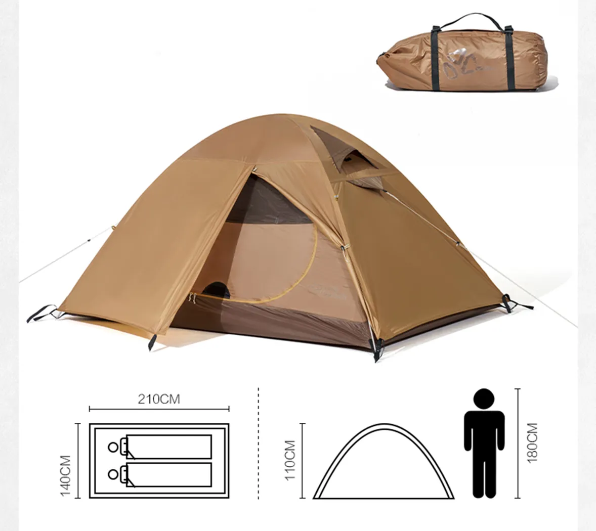 Mobi Garden Leng Shan 2 person tent - Khaki
