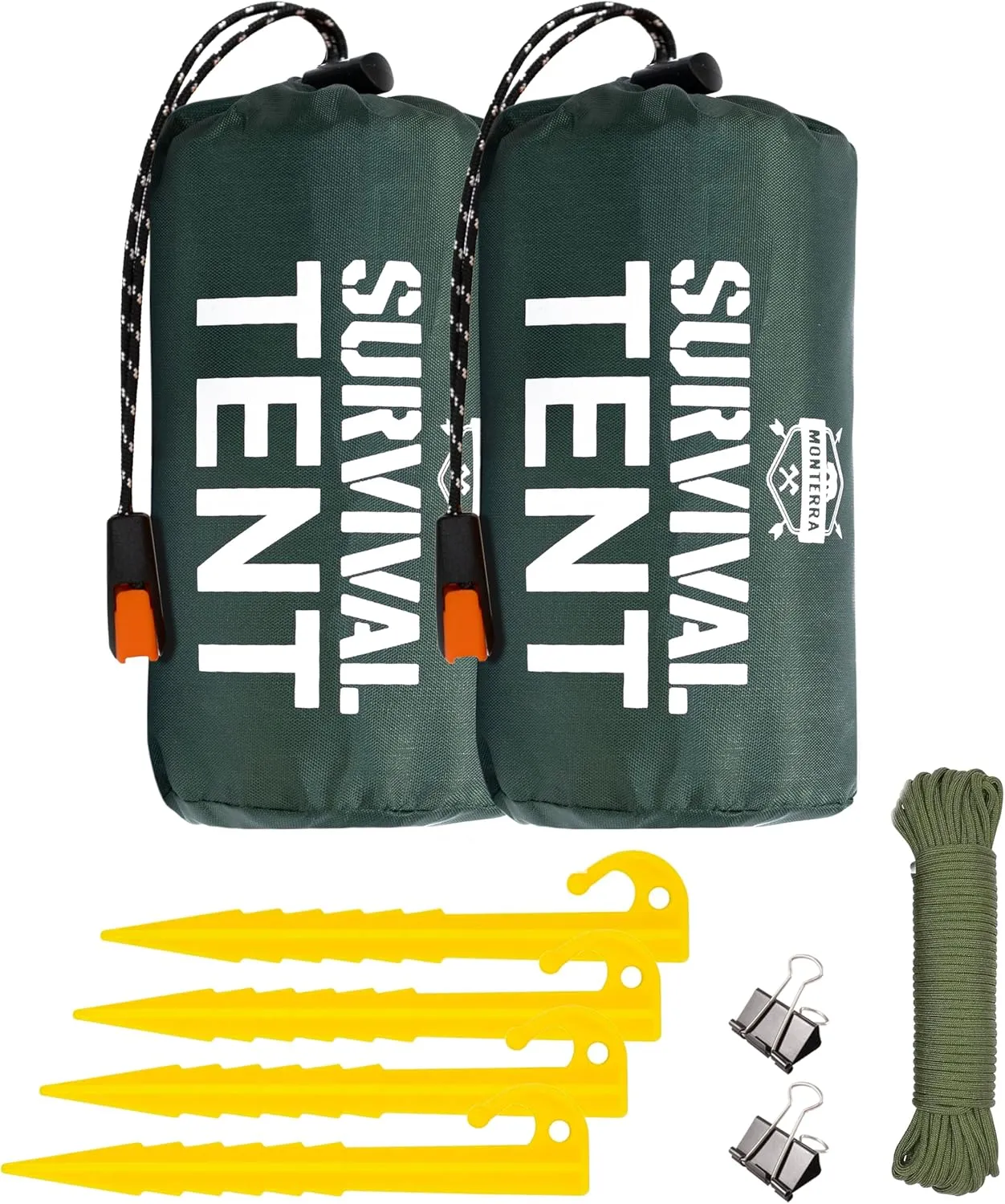 Monterra Emergency Tent, 2 Person Survival Shelter, Thermal Mylar, Waterproof, Outdoor Camping Gear and Equipment, Survival Kits, Compact Bivvy Tarp, Includes Paracord and Accessories.