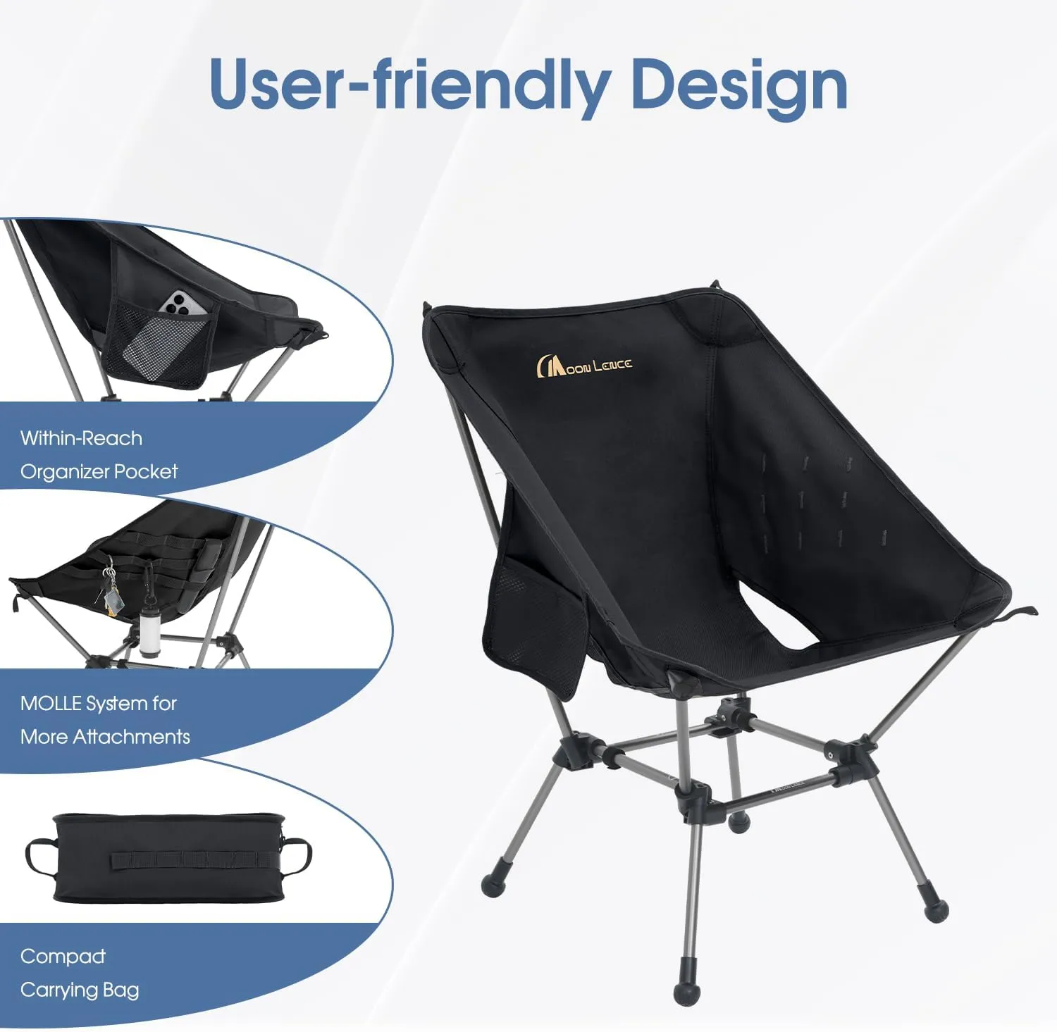 MOON LENCE Camping Chair Plus, Upgraded Comfort & Size, Still Compact and Lightweight, Folding Portable Chair for Backpacking & Hiking, 400Lbs Capacity, Gen 3 Plus