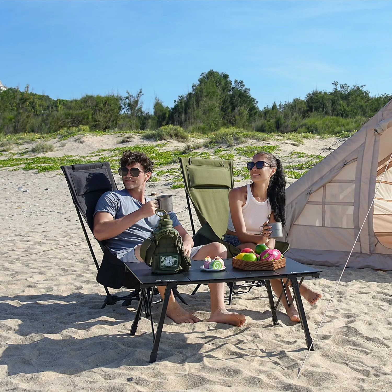 MOON LENCE Portable Camping Chairs for Adults, Adjustable Oversize Beach Chair Lawn Chair with High Back & Headrest - Large Capacity, Heavy Duty - Backpacking Folding Chair for Hiking Fishing, Black