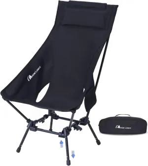MOON LENCE Portable Camping Chairs for Adults, Adjustable Oversize Beach Chair Lawn Chair with High Back & Headrest - Large Capacity, Heavy Duty - Backpacking Folding Chair for Hiking Fishing, Black