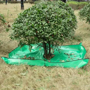 moonoom Landscape Tarp for Trimming, 78.7"x78.7" Pruning Tarp with 12 inch Hole, Waterproof Bush Trimming Tarp Shrub Trimming Catcher with Four Corner Buckles for Easy Fastening and Leaf Collection