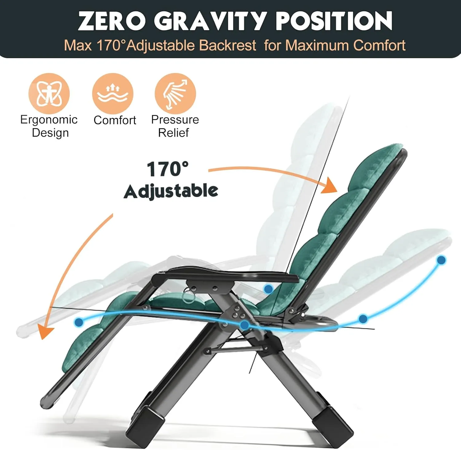 MOPHOTO Zero Gravity Chair, Outdoor Padded Lounge Chair with Side Table, Zero Gravity Recliner Chair, Outdoor Reclining Chair, Sturdy & Comfortable, Supports up to 440lbs