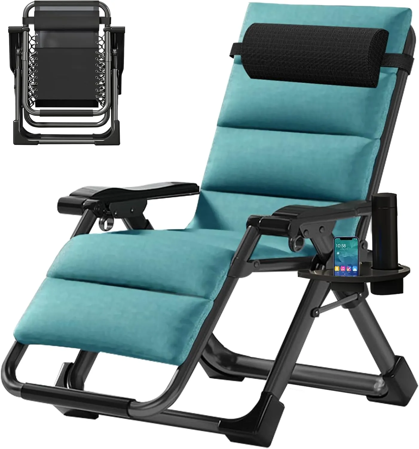 MOPHOTO Zero Gravity Chair, Outdoor Padded Lounge Chair with Side Table, Zero Gravity Recliner Chair, Outdoor Reclining Chair, Sturdy & Comfortable, Supports up to 440lbs