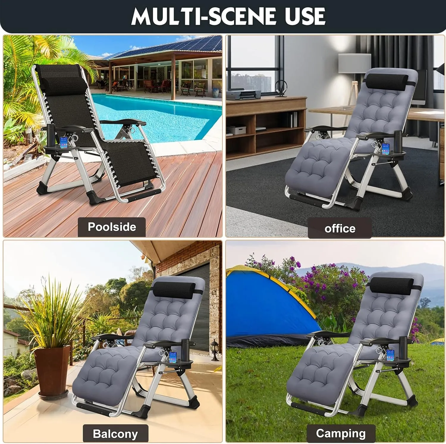 MOPHOTO Zero Gravity Chair, Outdoor Padded Lounge Chair with Side Table, Zero Gravity Recliner Chair, Outdoor Reclining Chair, Sturdy & Comfortable, Supports up to 440lbs