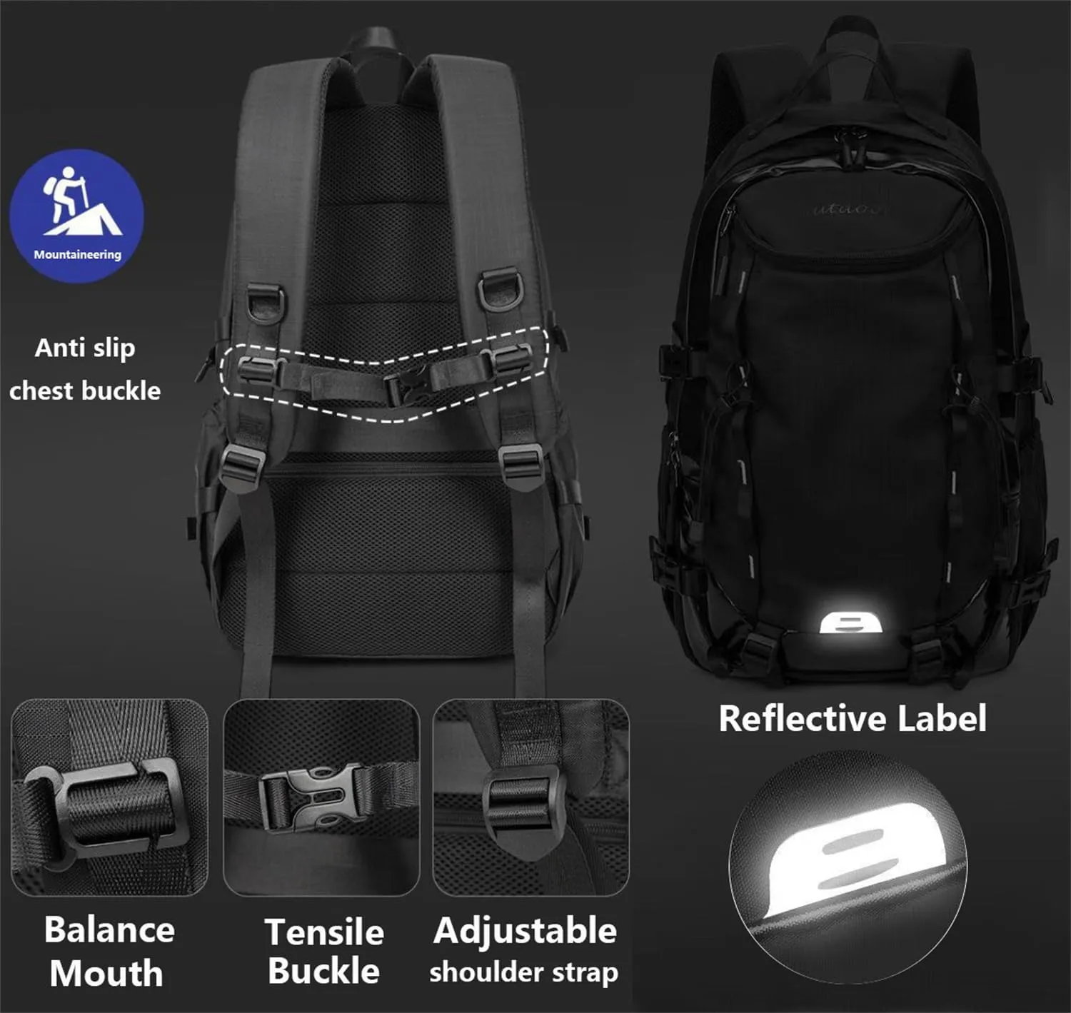 Mountaineering Backpack for Men 40L, Waterproof Outdoor Sport Backpack for Climbing Travel Hiking Cycling CampingTrekking (Blue,40L)