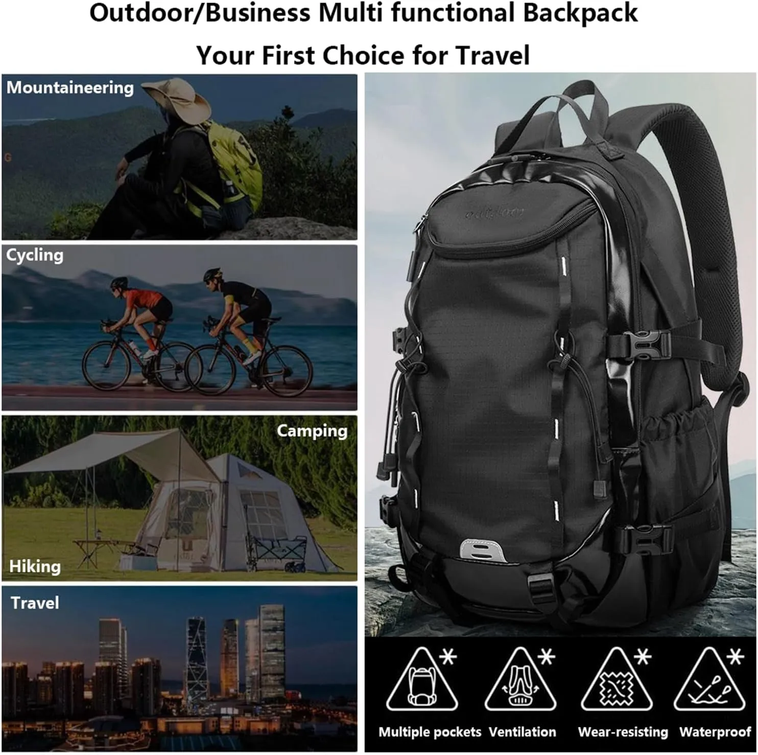 Mountaineering Backpack for Men 40L, Waterproof Outdoor Sport Backpack for Climbing Travel Hiking Cycling CampingTrekking (Blue,40L)