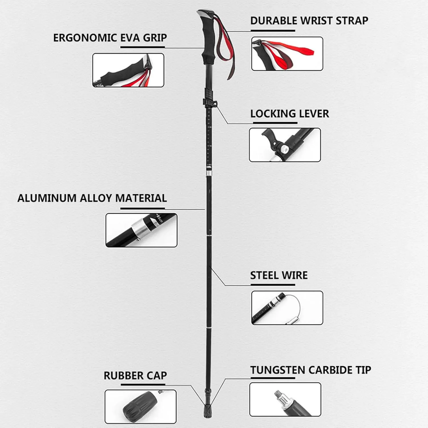 Mountaineering Poles Hiking Lightweight Aluminum Foldable Fifty fold Outdoor Walking Stick for Hiking Camping Backpacking Travel Suitable for Elderly Men and Women