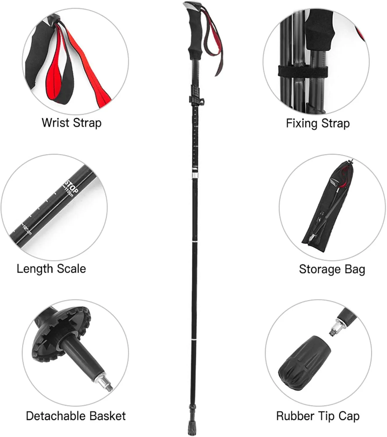 Mountaineering Poles Hiking Lightweight Aluminum Foldable Fifty fold Outdoor Walking Stick for Hiking Camping Backpacking Travel Suitable for Elderly Men and Women