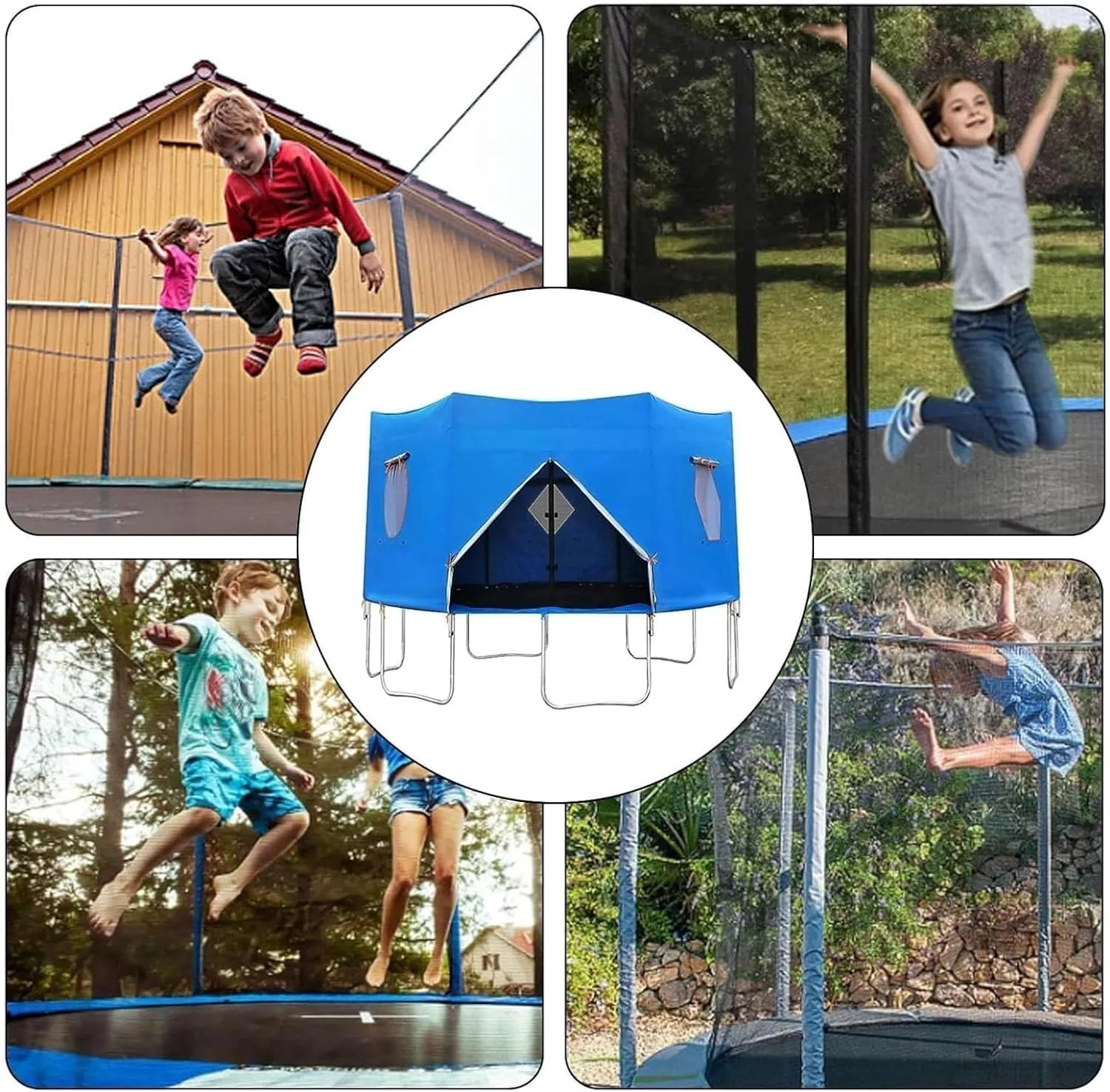 Moyu666-6FT/8FT/10FT/12FT/14FT/15FT Trampoline Tent, Trampoline Tent Cover, Waterproof Oxford Trampoline Canopy, Trampoline Sun Shade for 6 Straight Pole Round Trampoline