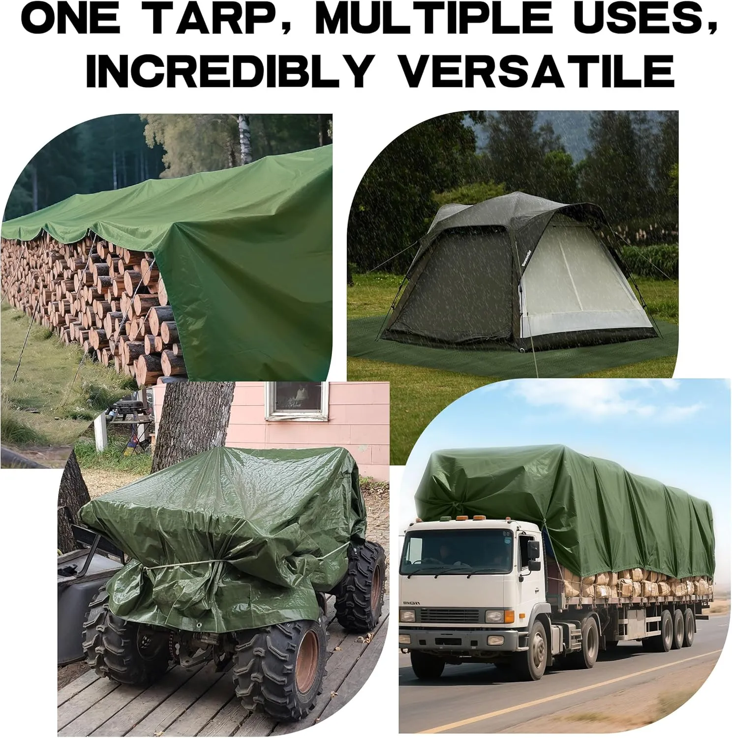 Multi Purpose Tarp 12' x 16' 9-mil Thick Waterproof Camping Tents Tarps Poly Tarpaulin Green