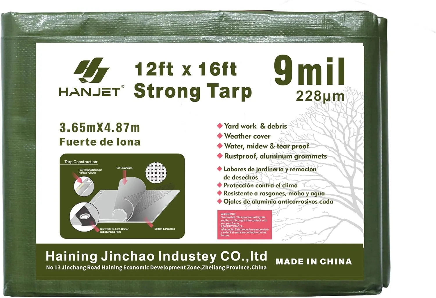 Multi Purpose Tarp 12' x 16' 9-mil Thick Waterproof Camping Tents Tarps Poly Tarpaulin Green