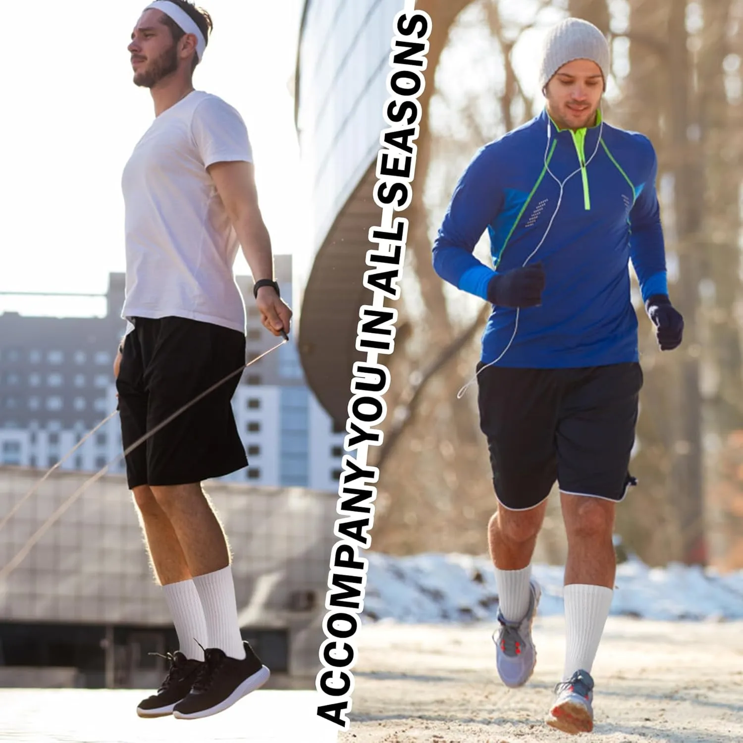 MUQU Mens White Crew Socks - Cushioned Sports Athletic Socks For Walking Hiking Running 6 Pairs