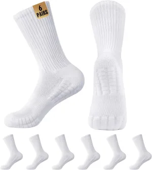 MUQU Mens White Crew Socks - Cushioned Sports Athletic Socks For Walking Hiking Running 6 Pairs