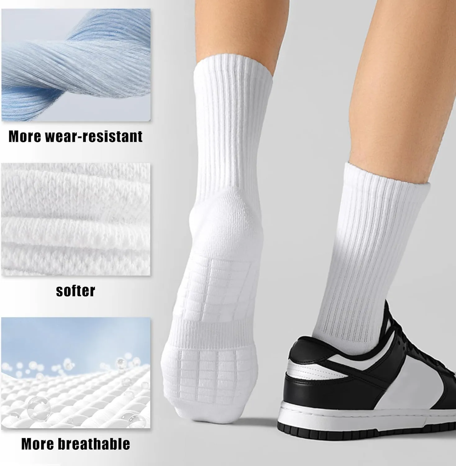 MUQU Mens White Crew Socks - Cushioned Sports Athletic Socks For Walking Hiking Running 6 Pairs