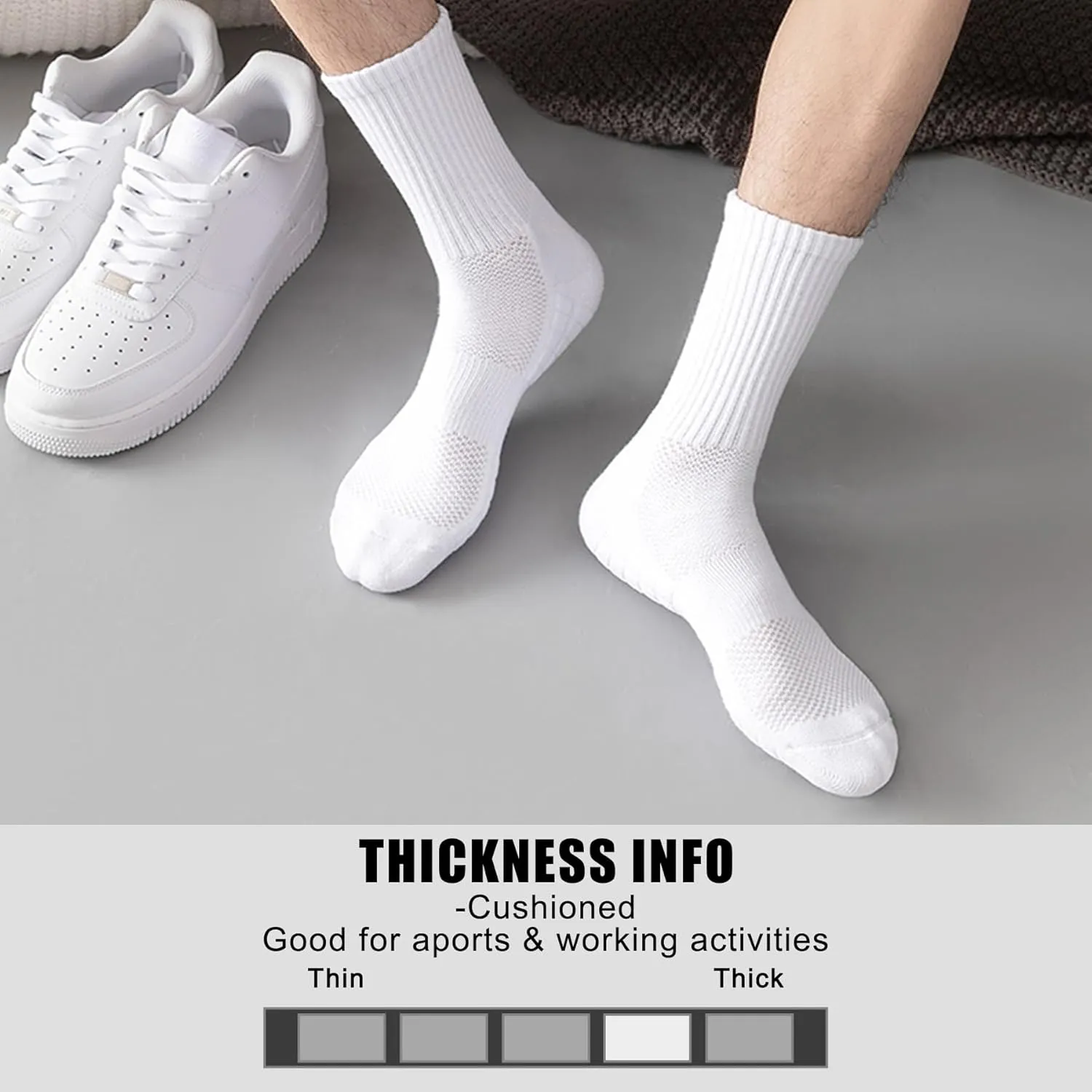MUQU Mens White Crew Socks - Cushioned Sports Athletic Socks For Walking Hiking Running 6 Pairs