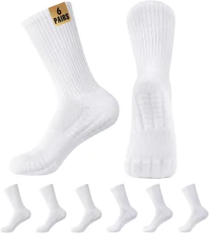 MUQU Mens White Crew Socks - Cushioned Sports Athletic Socks For Walking Hiking Running 6 Pairs