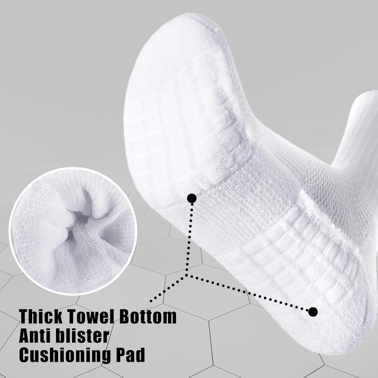 MUQU Mens White Crew Socks - Cushioned Sports Athletic Socks For Walking Hiking Running 6 Pairs