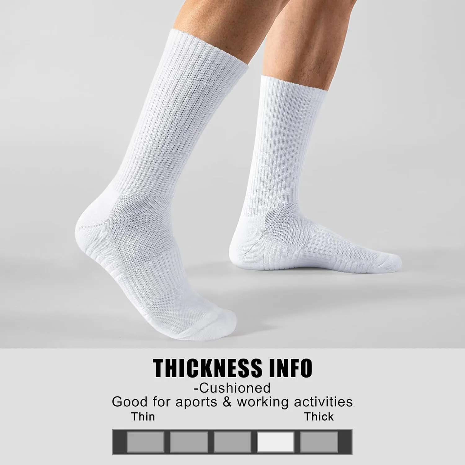 MUQU Mens White Crew Socks - Cushioned Sports Athletic Socks For Walking Hiking Running 6 Pairs