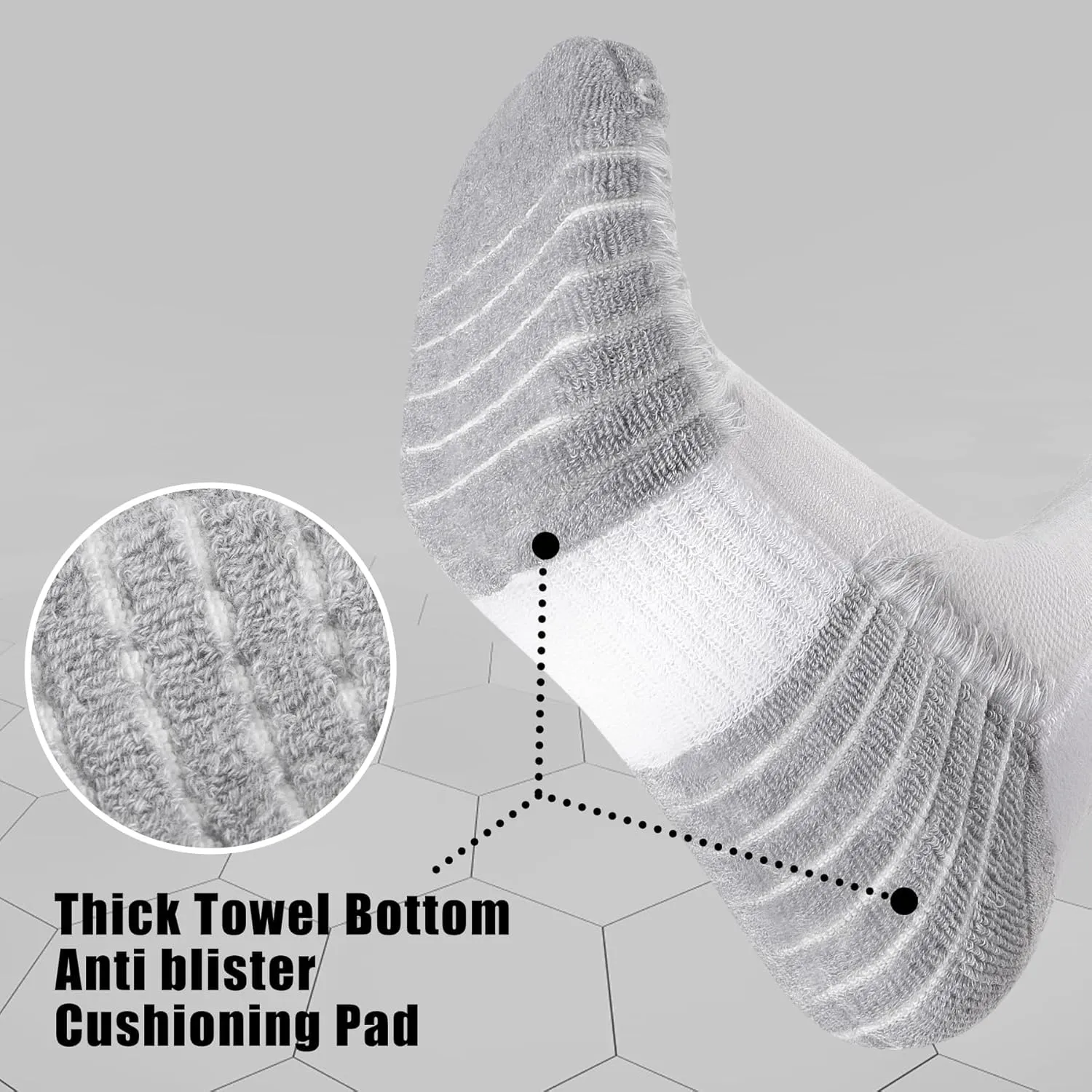 MUQU Mens White Crew Socks - Cushioned Sports Athletic Socks For Walking Hiking Running 6 Pairs