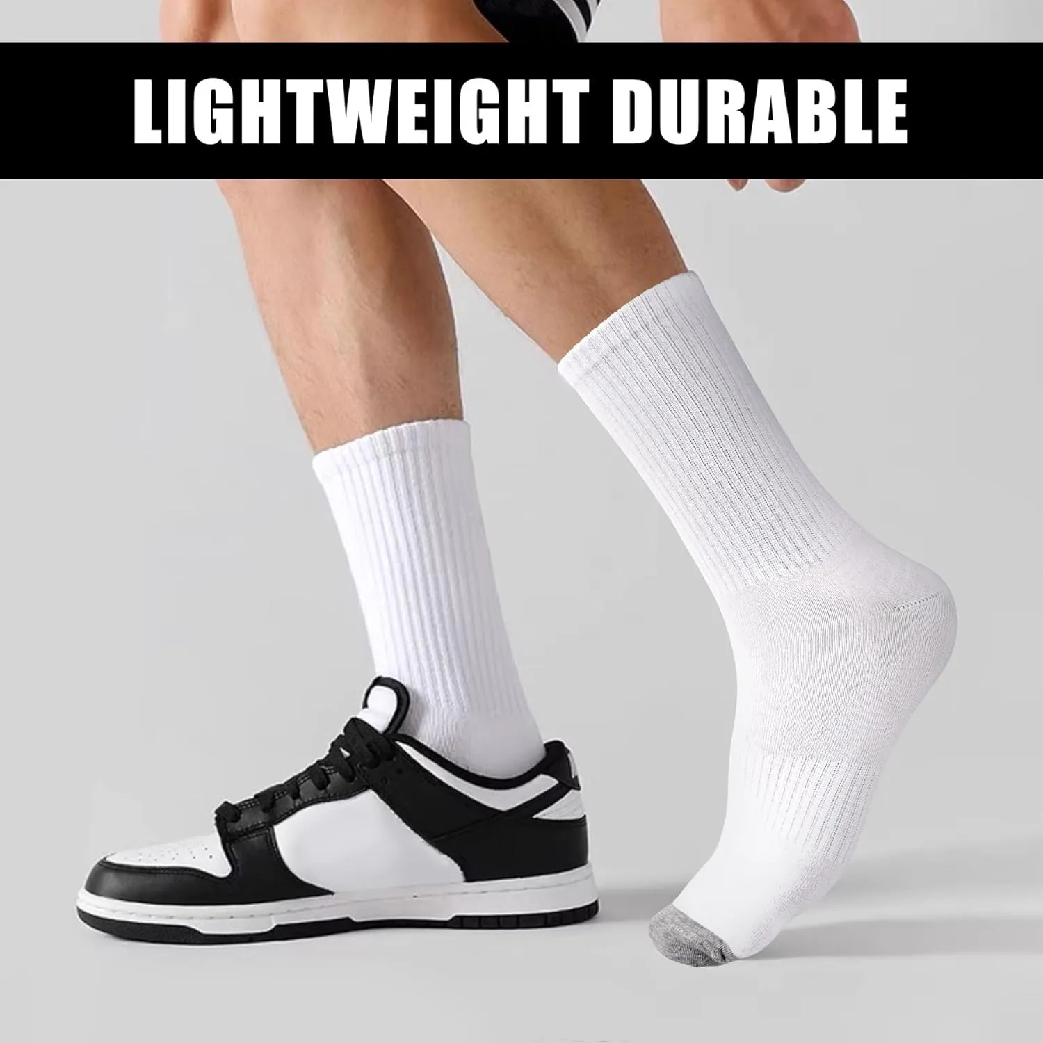 MUQU Mens White Crew Socks - Sports Thin Athletic Breathable Running Long Socks 6 Pairs