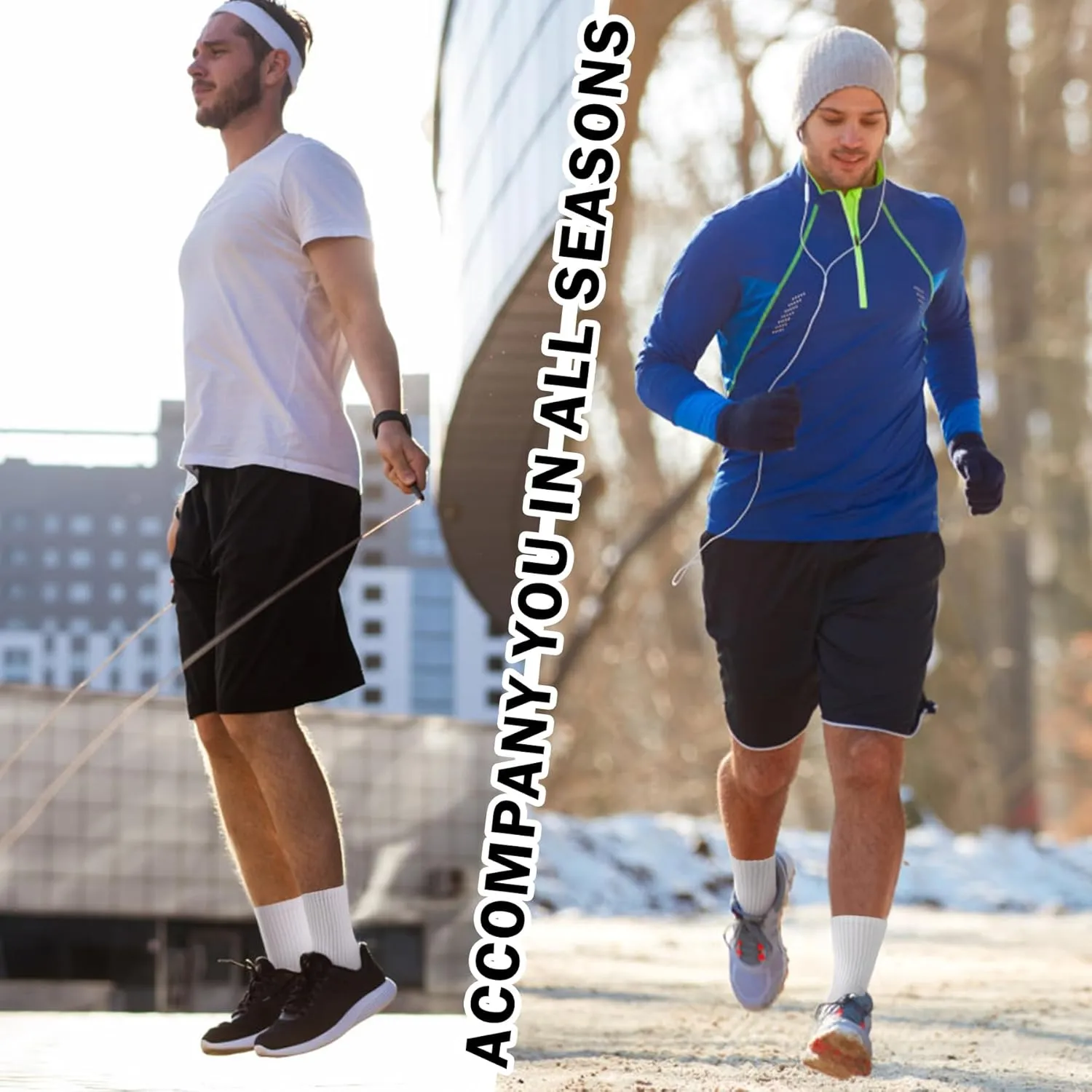 MUQU Mens White Quarter Athletic Socks - Cushioned Running Mid Crew Sock for Sports 6 Pairs