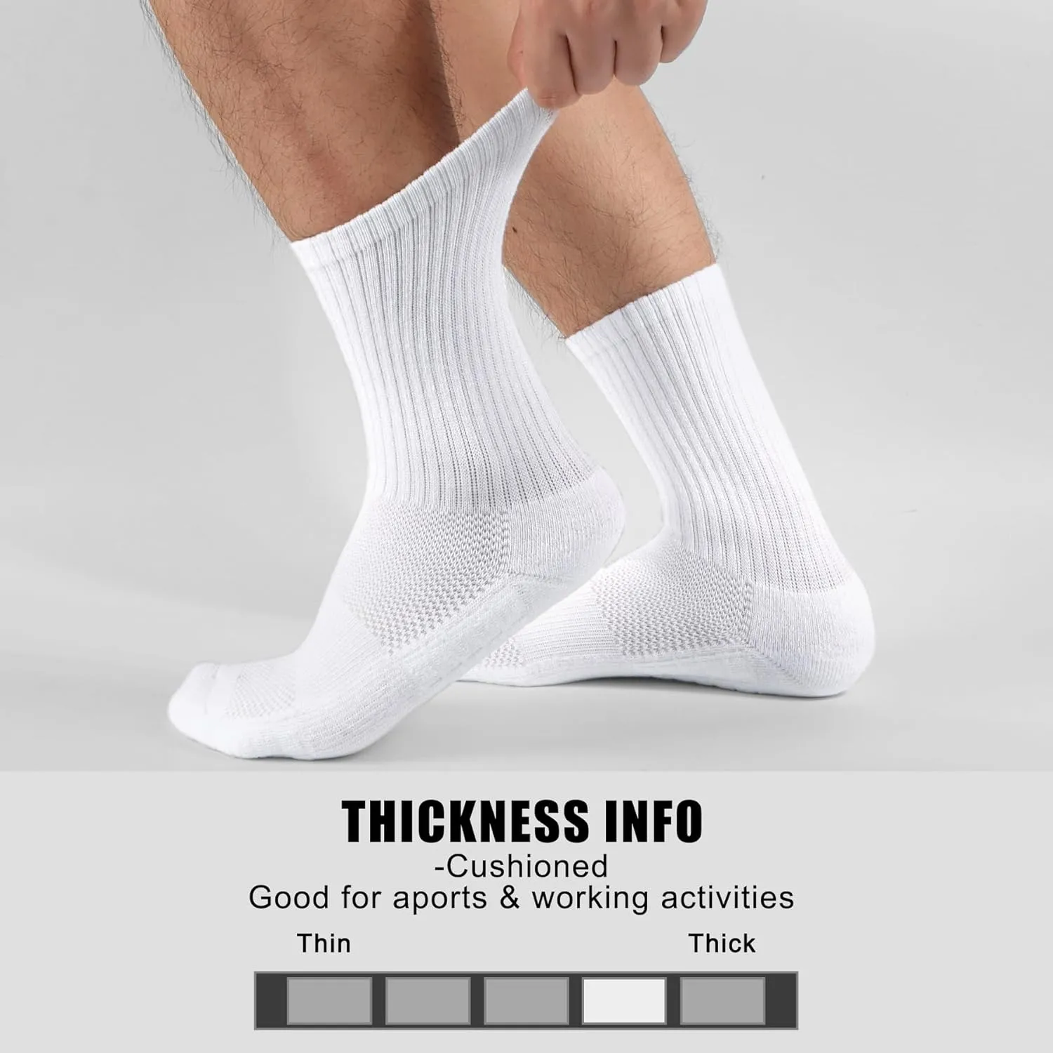 MUQU Mens White Quarter Athletic Socks - Cushioned Running Mid Crew Sock for Sports 6 Pairs