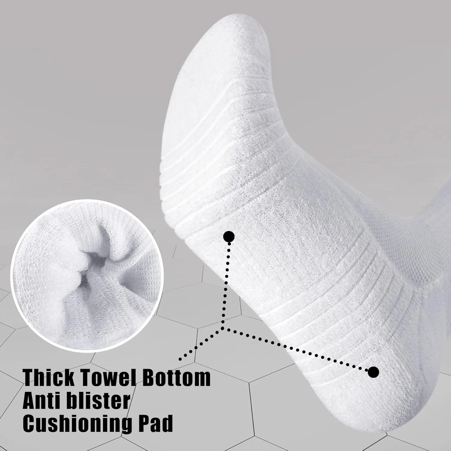 MUQU Mens White Quarter Athletic Socks - Cushioned Running Mid Crew Sock for Sports 6 Pairs