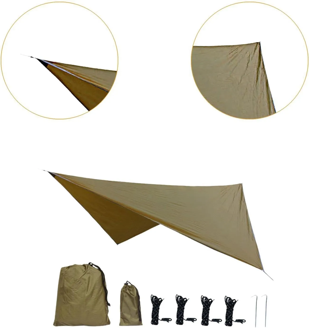 MYCENSE Camping Tarp Hammock Canopy Lightweight Sun Protection Large Tent Tarp Rain Awning for Backyard Outdoor Beach Travel Fishing, Khaki