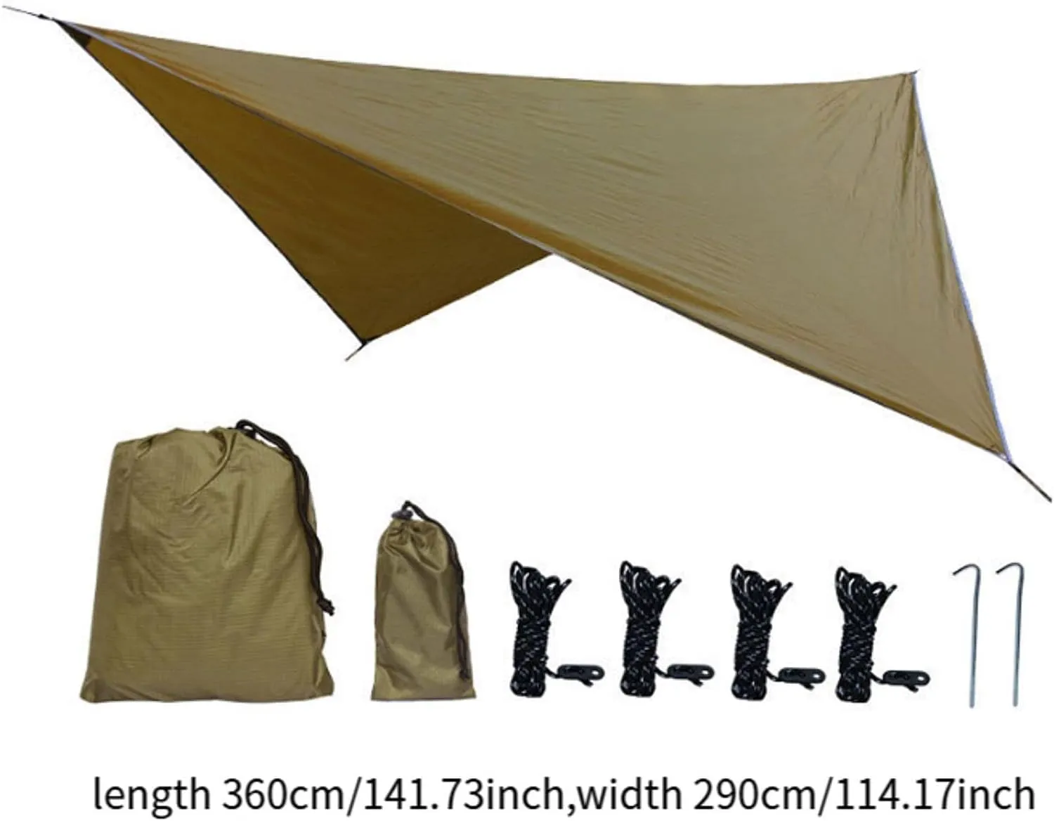 MYCENSE Camping Tarp Hammock Canopy Lightweight Sun Protection Large Tent Tarp Rain Awning for Backyard Outdoor Beach Travel Fishing, Khaki