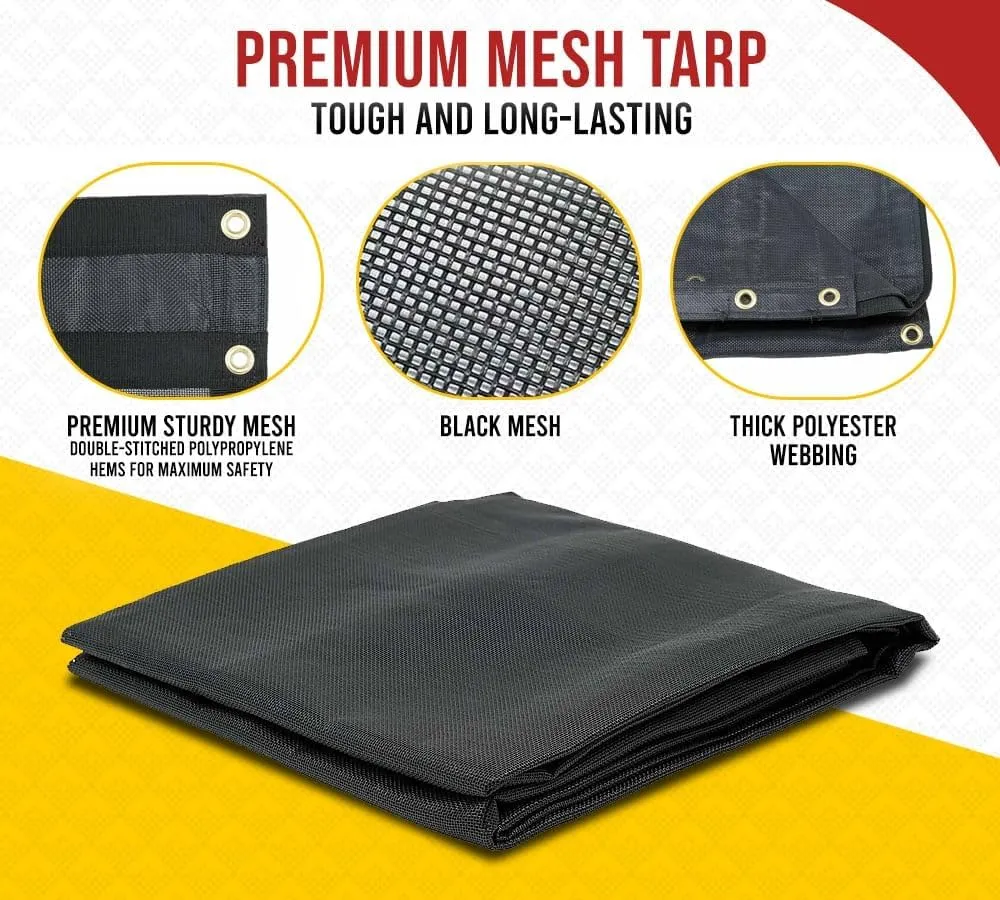 Mytee Products 5'x14' Dump Truck Mesh Tarp with 5 Inch 18Oz Double Pocket & Grommets - Vinyl Coated Dump Trailer Tarp to Prevent Load Spillage During Transportation