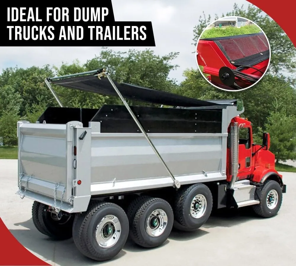 Mytee Products 5'x14' Dump Truck Mesh Tarp with 5 Inch 18Oz Double Pocket & Grommets - Vinyl Coated Dump Trailer Tarp to Prevent Load Spillage During Transportation