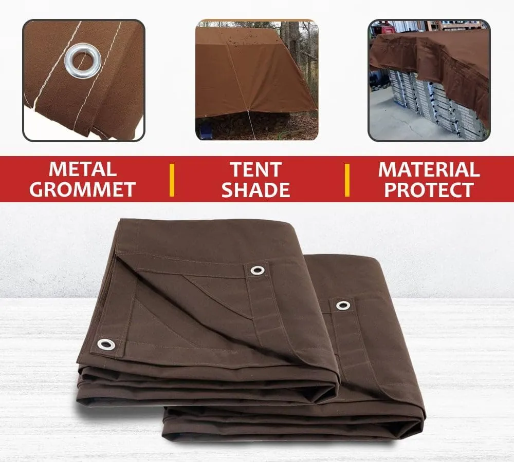 Mytee Products 6' x 8' Dark Brown Canvas Tarp 12oz - Water Resistant & Breathable - Heavy Duty Tarps - Multipurpose Tarpaulin Cover for Camping Tent