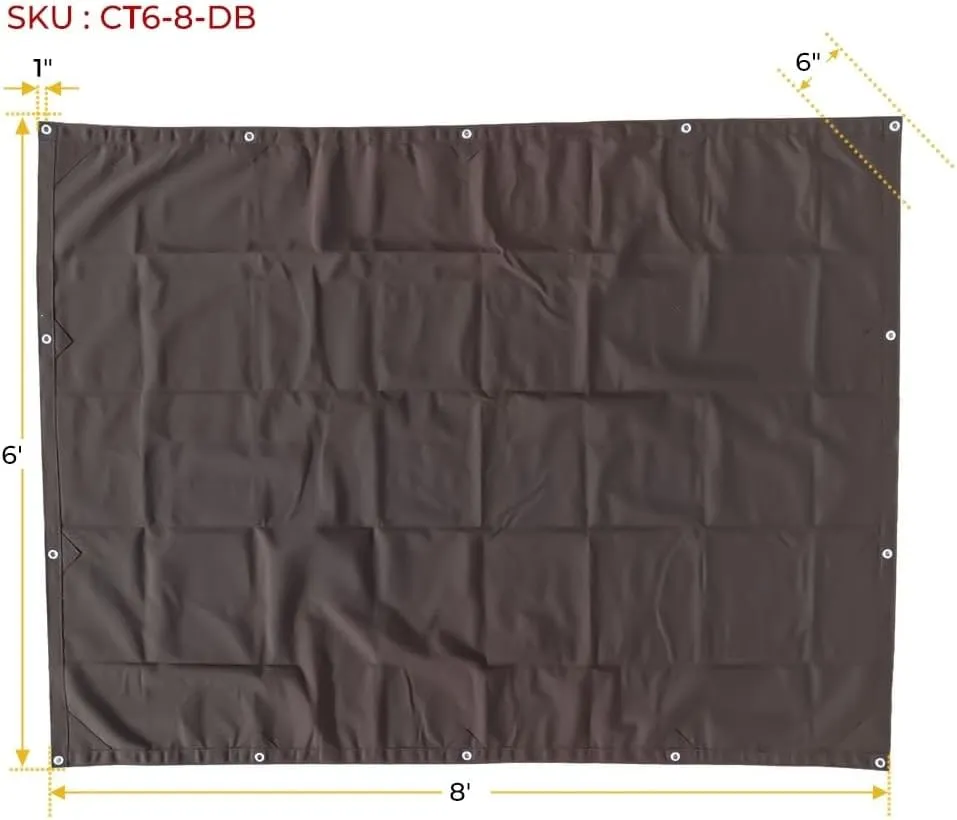 Mytee Products 6' x 8' Dark Brown Canvas Tarp 12oz - Water Resistant & Breathable - Heavy Duty Tarps - Multipurpose Tarpaulin Cover for Camping Tent