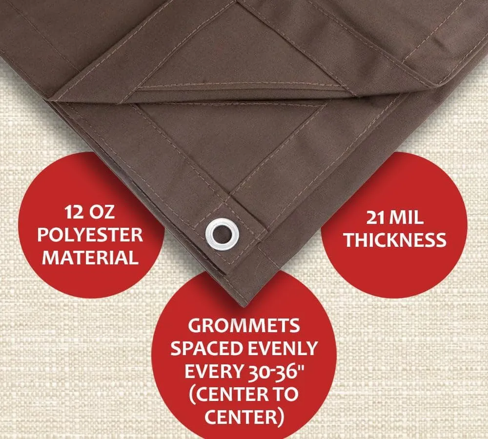 Mytee Products 6' x 8' Dark Brown Canvas Tarp 12oz - Water Resistant & Breathable - Heavy Duty Tarps - Multipurpose Tarpaulin Cover for Camping Tent