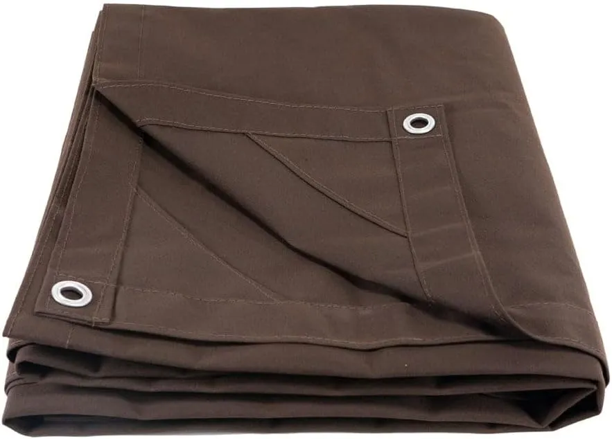 Mytee Products 6' x 8' Dark Brown Canvas Tarp 12oz - Water Resistant & Breathable - Heavy Duty Tarps - Multipurpose Tarpaulin Cover for Camping Tent