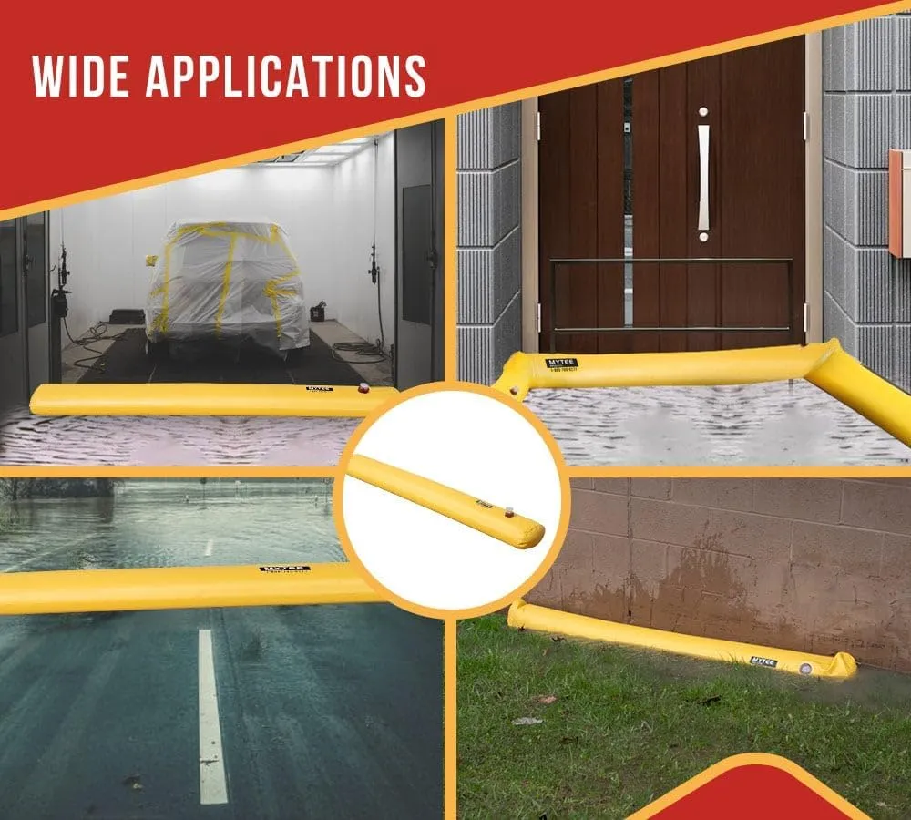 Mytee Products 6'x 20"x 12" Water Barriers for Flooding Reusable Sandbag Alternative - PVC Lightweight Water Diversion Tubes, Waterproof Inflatable Flood Rain Barrier for Home, Outdoor