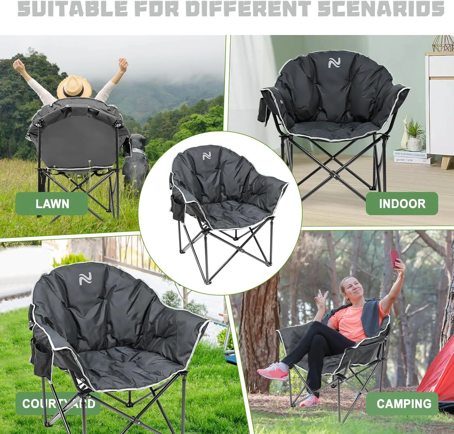 NAIZEA Heavy Duty Camping Chair - Oversized Portable Camping Chairs, Patio Lounge Chairs, Padded Outdoor Folding Chair for Sports Lawn Beach Garden Fishing