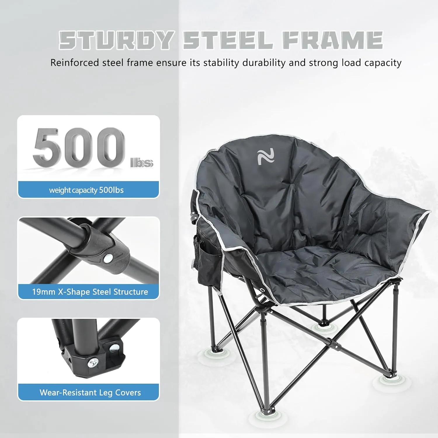 NAIZEA Heavy Duty Camping Chair - Oversized Portable Camping Chairs, Patio Lounge Chairs, Padded Outdoor Folding Chair for Sports Lawn Beach Garden Fishing