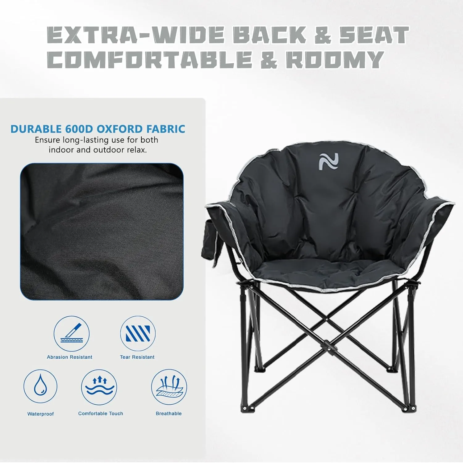 NAIZEA Heavy Duty Camping Chair - Oversized Portable Camping Chairs, Patio Lounge Chairs, Padded Outdoor Folding Chair for Sports Lawn Beach Garden Fishing
